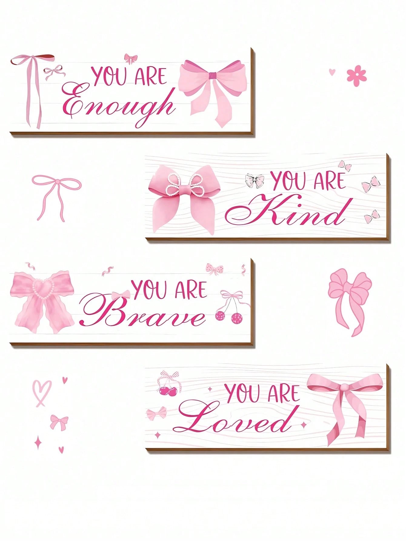 1 Set Pink Bow Wall Decor, Positive Quotes And Motivational Slogans Wooden Sign Plaque, Suitable For Baby Room, Princess Room, Bathroom, Office, Teen Girl Room And Children's Room Wall Decoration