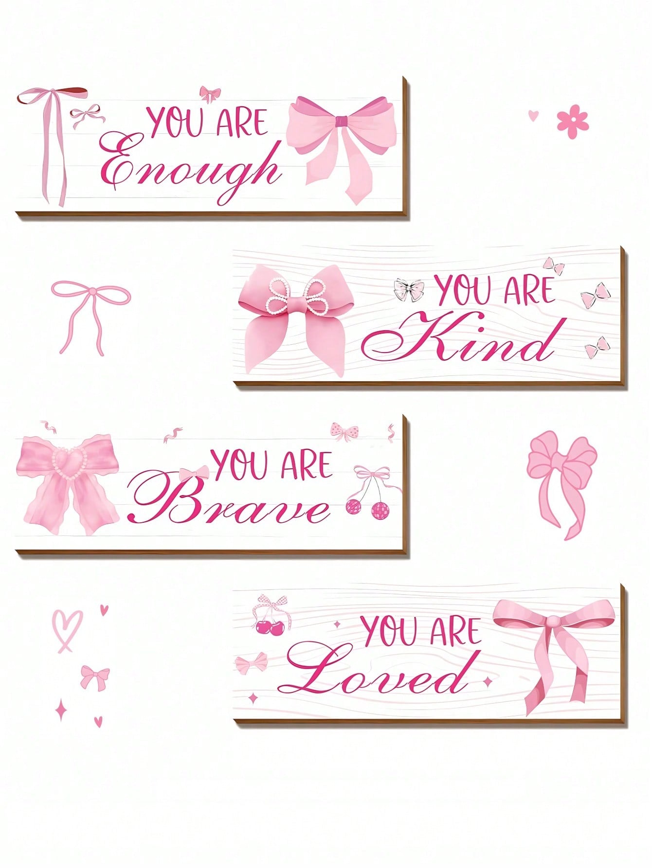 1 Set Pink Bow Wall Decor, Positive Quotes And Motivational Slogans Wooden Sign Plaque, Suitable For Baby Room, Princess Room, Bathroom, Office, Teen Girl Room And Children's Room Wall Decoration