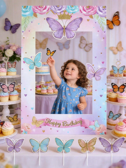 1 Set Pink & Purple Butterfly Paper Photo Frames, Butterfly Theme Party Supplies, Celebration Decorations, Butterfly Theme Party Favors, Photo Props, Butterfly Theme Birthday Party Decor, Baby Shower