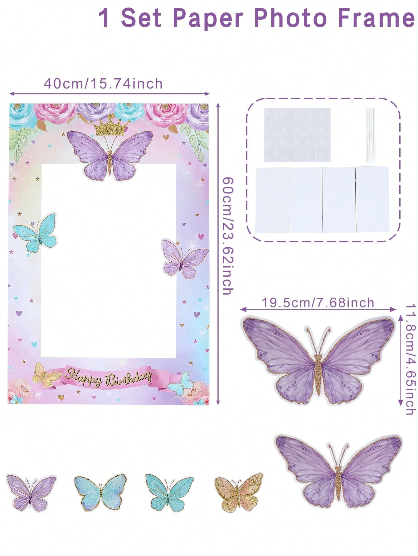 1 Set Pink & Purple Butterfly Paper Photo Frames, Butterfly Theme Party Supplies, Celebration Decorations, Butterfly Theme Party Favors, Photo Props, Butterfly Theme Birthday Party Decor, Baby Shower