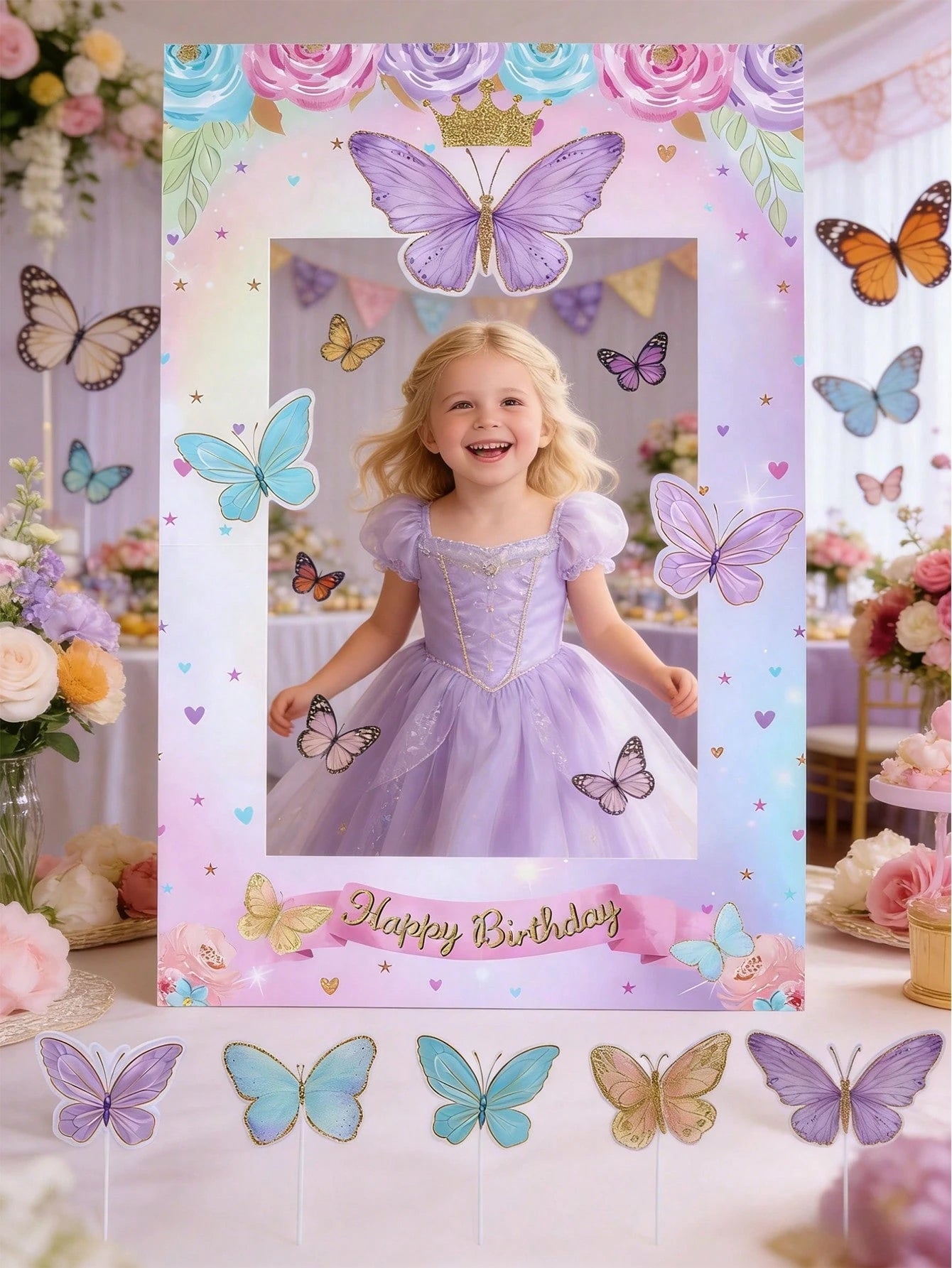 1 Set Pink & Purple Butterfly Paper Photo Frames, Butterfly Theme Party Supplies, Celebration Decorations, Butterfly Theme Party Favors, Photo Props, Butterfly Theme Birthday Party Decor, Baby Shower