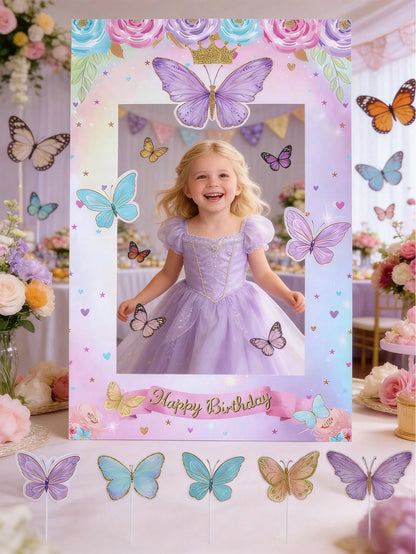 1 Set Pink & Purple Butterfly Paper Photo Frames, Butterfly Theme Party Supplies, Celebration Decorations, Butterfly Theme Party Favors, Photo Props, Butterfly Theme Birthday Party Decor, Baby Shower