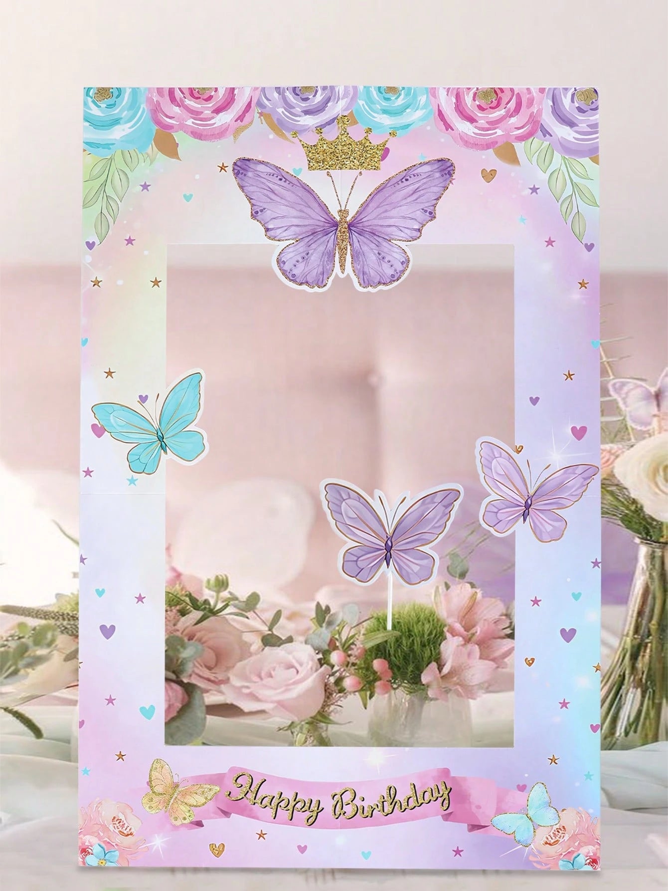 1 Set Pink & Purple Butterfly Paper Photo Frames, Butterfly Theme Party Supplies, Celebration Decorations, Butterfly Theme Party Favors, Photo Props, Butterfly Theme Birthday Party Decor, Baby Shower