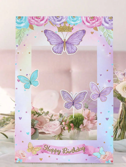1 Set Pink & Purple Butterfly Paper Photo Frames, Butterfly Theme Party Supplies, Celebration Decorations, Butterfly Theme Party Favors, Photo Props, Butterfly Theme Birthday Party Decor, Baby Shower