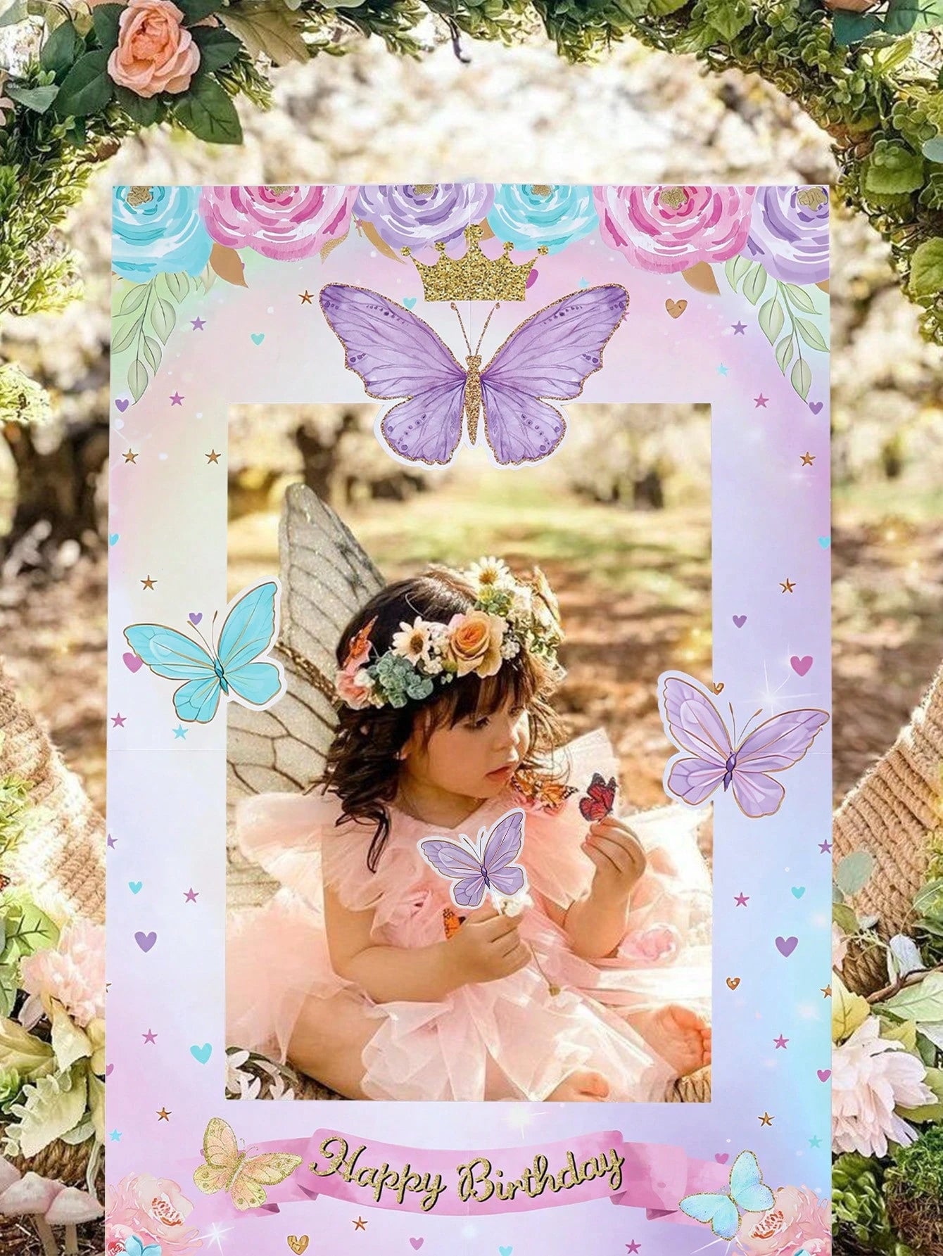 1 Set Pink & Purple Butterfly Paper Photo Frames, Butterfly Theme Party Supplies, Celebration Decorations, Butterfly Theme Party Favors, Photo Props, Butterfly Theme Birthday Party Decor, Baby Shower