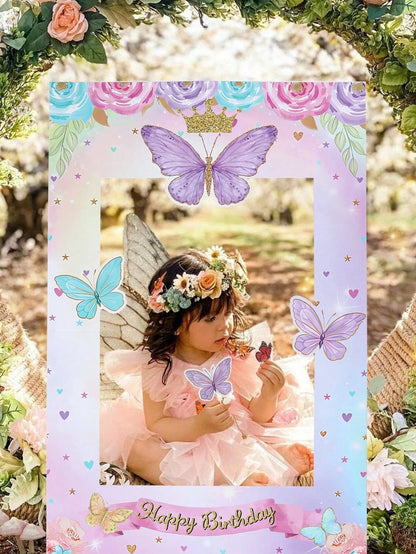 1 Set Pink & Purple Butterfly Paper Photo Frames, Butterfly Theme Party Supplies, Celebration Decorations, Butterfly Theme Party Favors, Photo Props, Butterfly Theme Birthday Party Decor, Baby Shower