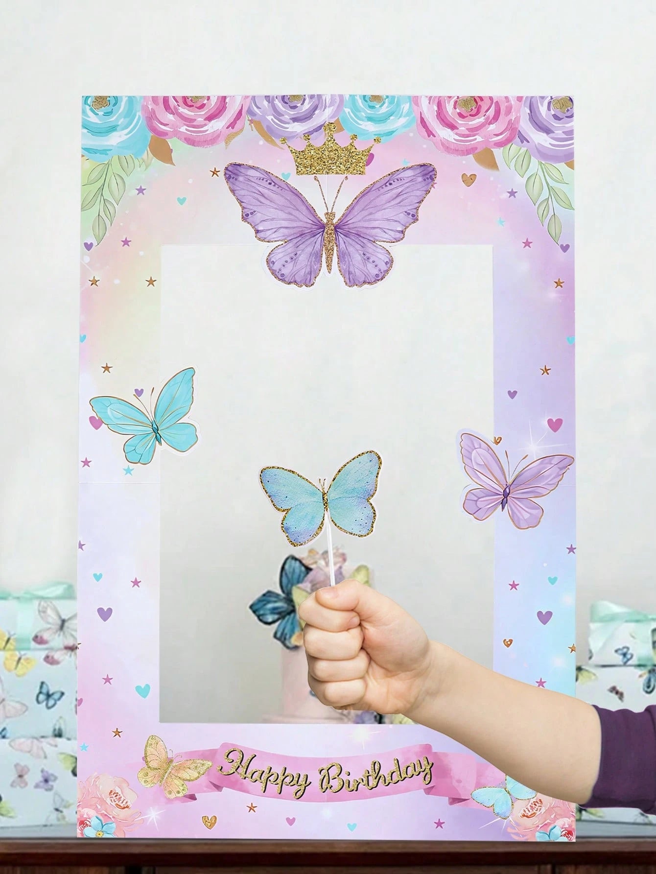 1 Set Pink & Purple Butterfly Paper Photo Frames, Butterfly Theme Party Supplies, Celebration Decorations, Butterfly Theme Party Favors, Photo Props, Butterfly Theme Birthday Party Decor, Baby Shower