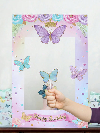 1 Set Pink & Purple Butterfly Paper Photo Frames, Butterfly Theme Party Supplies, Celebration Decorations, Butterfly Theme Party Favors, Photo Props, Butterfly Theme Birthday Party Decor, Baby Shower