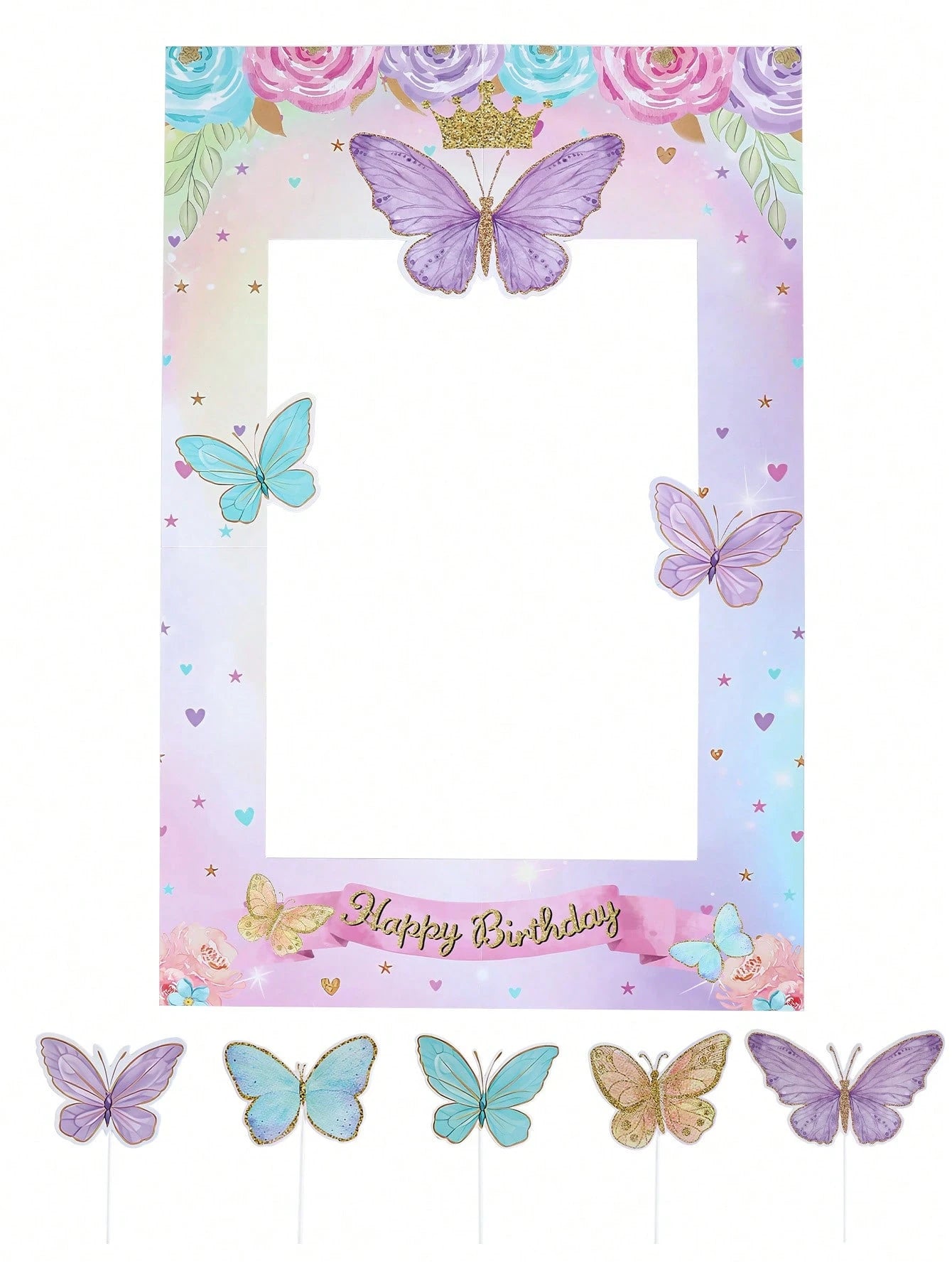 1 Set Pink & Purple Butterfly Paper Photo Frames, Butterfly Theme Party Supplies, Celebration Decorations, Butterfly Theme Party Favors, Photo Props, Butterfly Theme Birthday Party Decor, Baby Shower