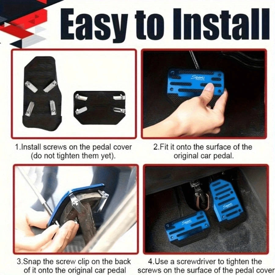 1 Set Red Alloy Automatic Pedal Cover With Anti-Slip Rubber, Wear-Resistant, Enhances Driving Safety, Suitable For Most Automatic Cars, SUVs And ATVs