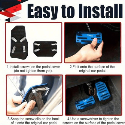 1 Set Red Alloy Automatic Pedal Cover With Anti-Slip Rubber, Wear-Resistant, Enhances Driving Safety, Suitable For Most Automatic Cars, SUVs And ATVs