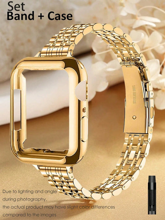 1 Set Stainless Steel Slim Watch Band + TPU Protective Case Compatible With Apple Watch 38/40/41/42/44/45/46/49mm, Suitable For Apple Watch Series 11/Ultra/SE/10/9/8/7/6/5/4/3/2/1 Accessories
