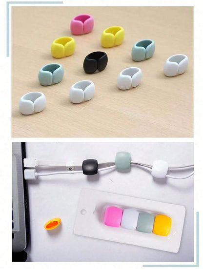 10-1pc Cable Organizer Clips, Multi-Functional Cord Wraps, Suitable For Earphone Cables, Charger Cables, Data Cables, Computer Cables, Power Cables, Home Office Desk Organization, Travel Essential, Tr