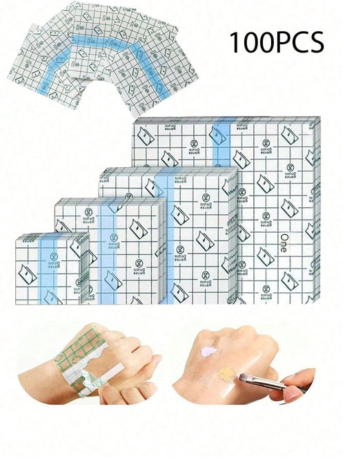 10/50/100pcs Waterproof Transparent Adhesive Film Bandages, Transparent Film Dressing Adhesive Bandages, Suitable For Shower, Swimming, Protection And Tattoo Aftercare, Suitable For Cosmetic Mixing