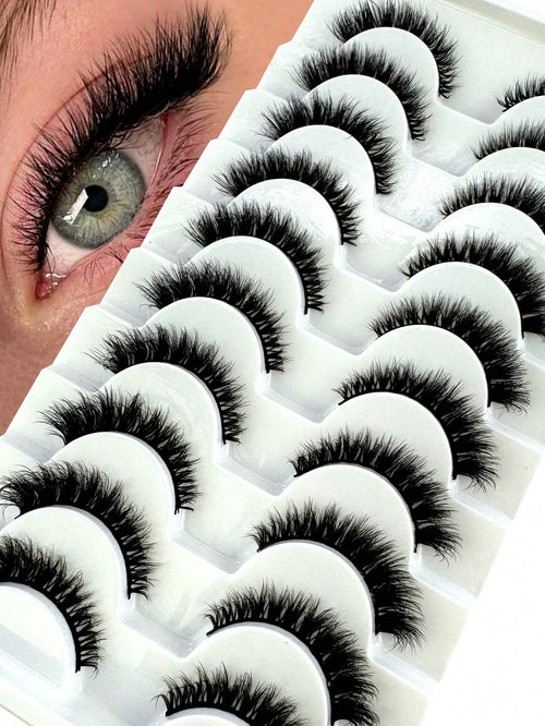 10 Pairs Cat Eye False Eyelashes/3D Mink Lashes Natural Makeup Effect False Eyelashes Classic Russian Thick Lashes Extension Mink Lashes Strips/Soft False Eyelash Strips Set