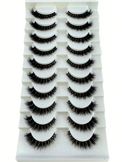 10 Pairs Cat Eye False Eyelashes/3D Mink Lashes Natural Makeup Effect False Eyelashes Classic Russian Thick Lashes Extension Mink Lashes Strips/Soft False Eyelash Strips Set