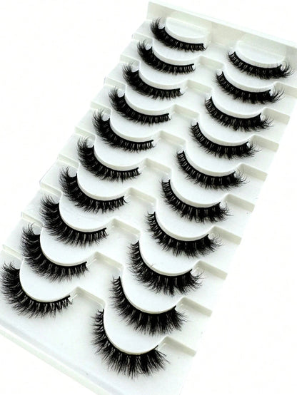 10 Pairs Cat Eye False Eyelashes/3D Mink Lashes Natural Makeup Effect False Eyelashes Classic Russian Thick Lashes Extension Mink Lashes Strips/Soft False Eyelash Strips Set