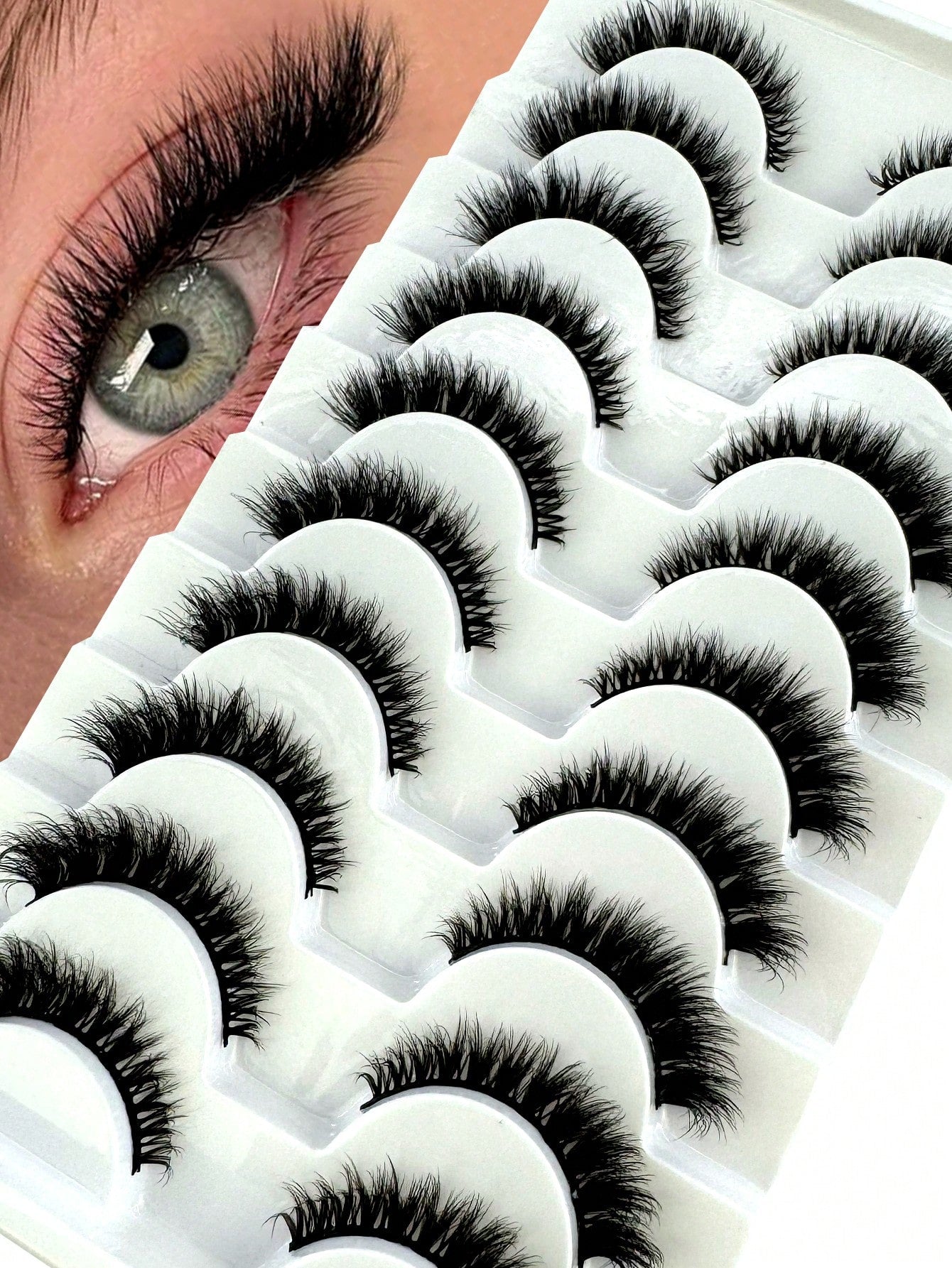 10 Pairs Cat Eye False Eyelashes/3D Mink Lashes Natural Makeup Effect False Eyelashes Classic Russian Thick Lashes Extension Mink Lashes Strips/Soft False Eyelash Strips Set