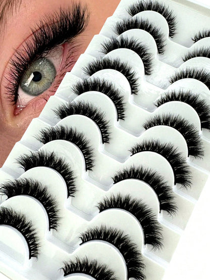 10 Pairs Cat Eye False Eyelashes/3D Mink Lashes Natural Makeup Effect False Eyelashes Classic Russian Thick Lashes Extension Mink Lashes Strips/Soft False Eyelash Strips Set