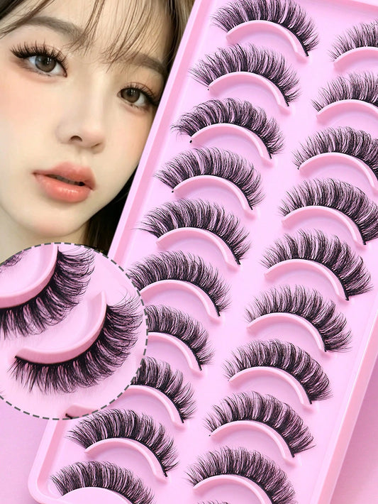 10 Pairs Of Short 3D False Eyelashes, Curled Natural Makeup Feeling, Eyelash Extensions, Thick Curled Combination, Soft And Comfortable, Suitable For Daily Dating And Makeup Simulation, Reusable Beaut
