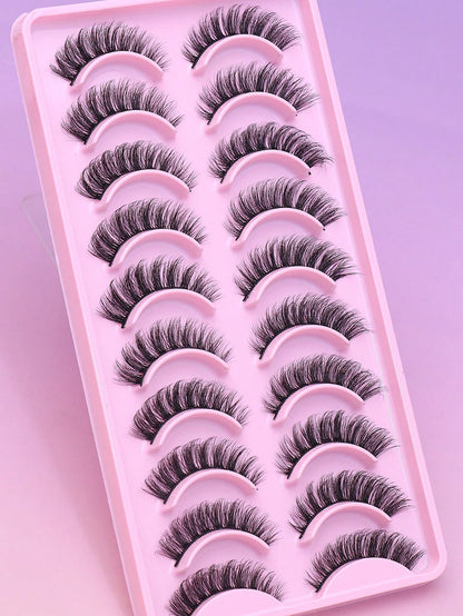 10 Pairs Of Short 3D False Eyelashes, Curled Natural Makeup Feeling, Eyelash Extensions, Thick Curled Combination, Soft And Comfortable, Suitable For Daily Dating And Makeup Simulation, Reusable Beaut