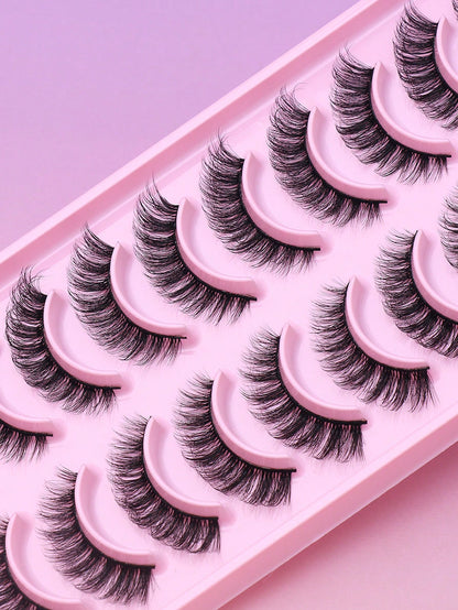 10 Pairs Of Short 3D False Eyelashes, Curled Natural Makeup Feeling, Eyelash Extensions, Thick Curled Combination, Soft And Comfortable, Suitable For Daily Dating And Makeup Simulation, Reusable Beaut
