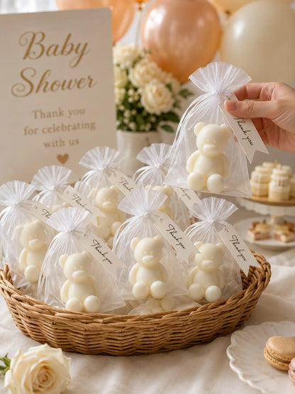 10 Sets Teddy Bear Scented Candle Baby Shower Favor Set, Includes Organza Bags And Thank You Cards, Suitable For Baby Shower Gifts And Gender Reveal Party Supplies