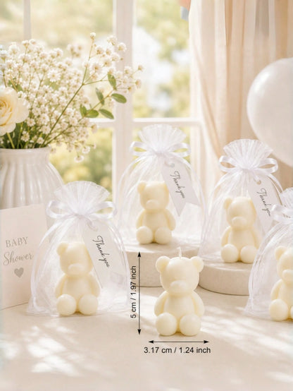 10 Sets Teddy Bear Scented Candle Baby Shower Favor Set, Includes Organza Bags And Thank You Cards, Suitable For Baby Shower Gifts And Gender Reveal Party Supplies