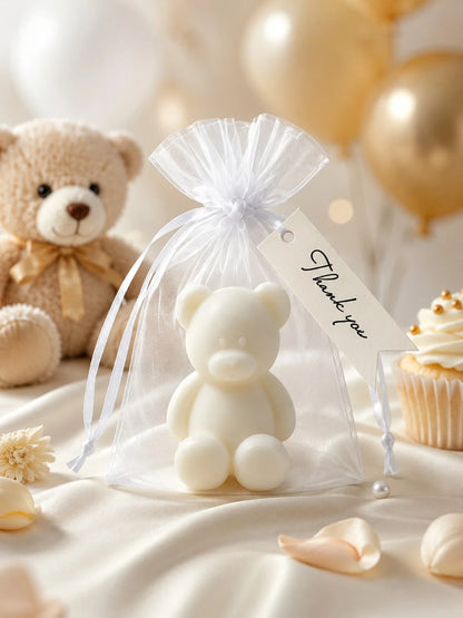 10 Sets Teddy Bear Scented Candle Baby Shower Favor Set, Includes Organza Bags And Thank You Cards, Suitable For Baby Shower Gifts And Gender Reveal Party Supplies