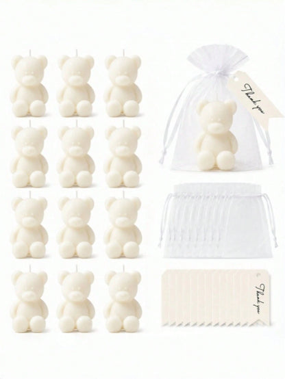 10 Sets Teddy Bear Scented Candle Baby Shower Favor Set, Includes Organza Bags And Thank You Cards, Suitable For Baby Shower Gifts And Gender Reveal Party Supplies