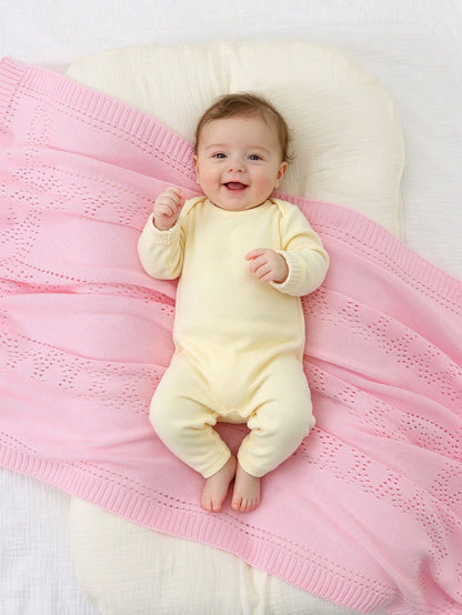 100% Cotton Baby Blanket, Hollow Knit Baby Swaddle Blanket, Newborn Stroller Blanket, Baby Quilt, Children's Air Conditioning Quilt, Newborn Supplies