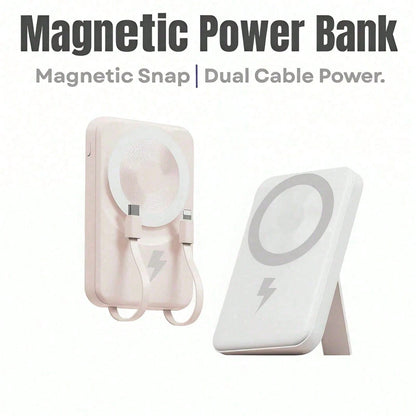 10000mAh Everyday Gear Magnetic Wireless Power Bank 15W Wireless Charge 22.5W High-Speed Wired Charge Foldable Phone Stand Integrated Dual Cables Battery Percentage Indicator Multi-Device Charging Com
