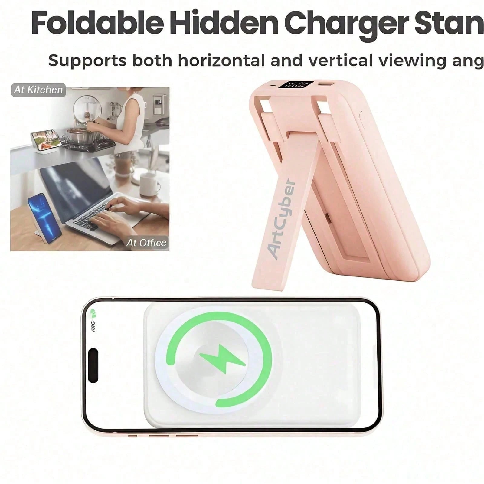 10000mAh Everyday Gear Magnetic Wireless Power Bank 15W Wireless Charge 22.5W High-Speed Wired Charge Foldable Phone Stand Integrated Dual Cables Battery Percentage Indicator Multi-Device Charging Com