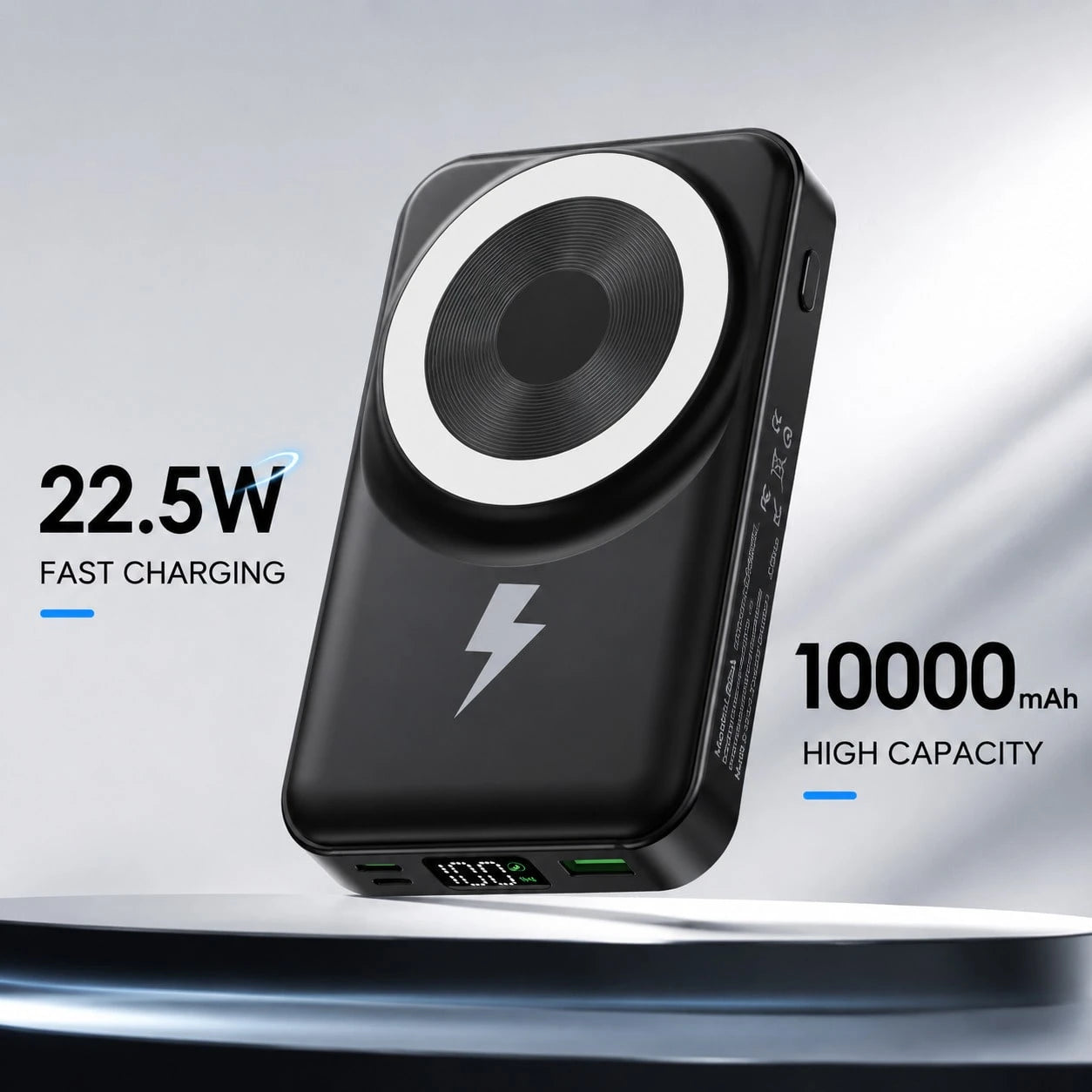 10000mAh Foldable Magnetic Phone Power Bank Charger, Attached Dual Cables 22.5W Wired Fast Charging 15W Wireless Charging LED Battery Display, Camping Essentials Dorm Essentials Back To School Supplie