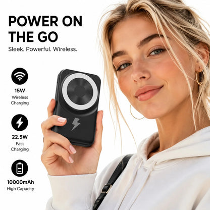 10000mAh MagSafe Compatible Magnetic Power Bank With Foldable Stand Built-In Cables, 15W Wireless Charging 22.5W Wired Fast Charging LED Digital Battery Display, Travel Essentials Camping Gear School