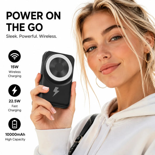 10000mAh MagSafe Compatible Magnetic Power Bank With Foldable Stand Built-In Cables, 15W Wireless Charging 22.5W Wired Fast Charging LED Digital Battery Display, Travel Essentials Camping Gear School