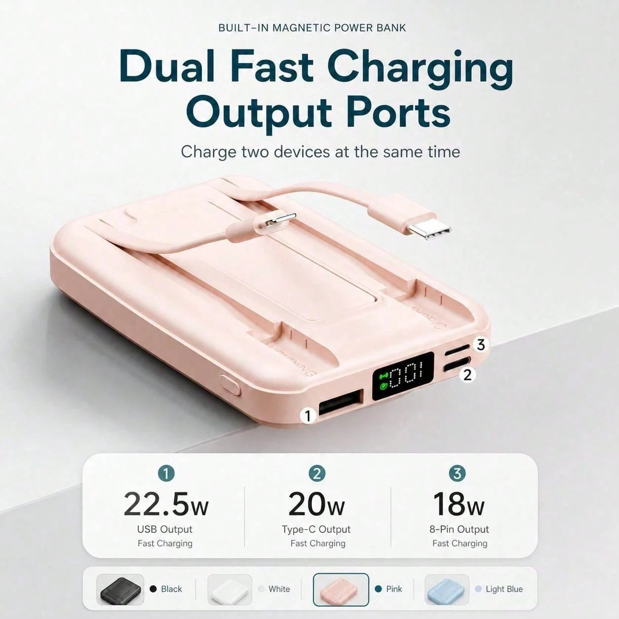10000mAh MagSafe Compatible Magnetic Power Bank With Foldable Stand Built-In Cables, 15W Wireless Charging 22.5W Wired Fast Charging LED Digital Battery Display, Travel Essentials Camping Gear School
