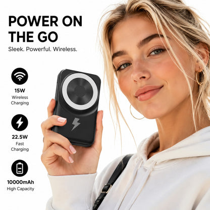 10000mAh MagSafe Compatible Magnetic Power Bank With Foldable Stand Built-In Cables, 15W Wireless Charging 22.5W Wired Fast Charging LED Digital Battery Display, Travel Essentials Camping Gear School