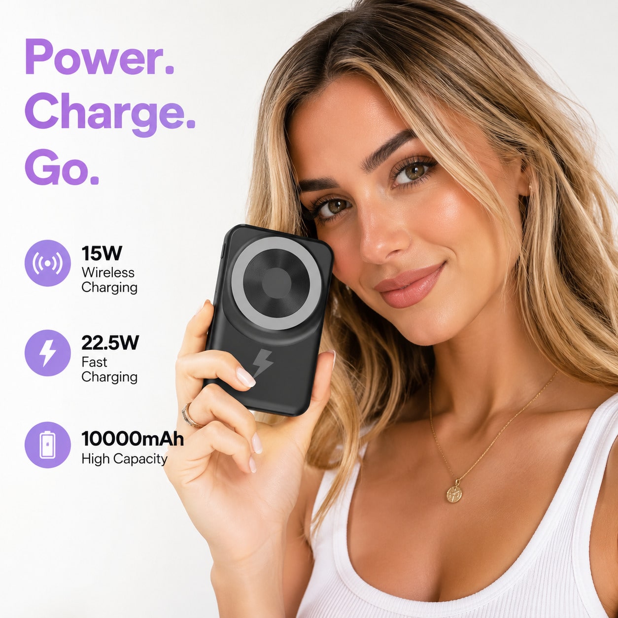 10000mAh MagSafe Magnetic Power Bank With Foldable Phone Stand Built-In Cables, 15W Wireless Fast Charging 22.5W Wired Charging LED Digital Battery Display, Travel Essentials Camping Essentials Back T