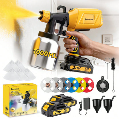 1000ML Cordless High Pressure Paint Sprayer For Home, 39000RPM High Speed Motor, Precise Flow Control Knob, 3 Spray Patterns For DIY Crafts Home Interior Exterior – Bright Yellow