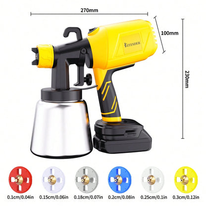 1000ML Cordless High Pressure Paint Sprayer For Home, 39000RPM High Speed Motor, Precise Flow Control Knob, 3 Spray Patterns For DIY Crafts Home Interior Exterior – Bright Yellow