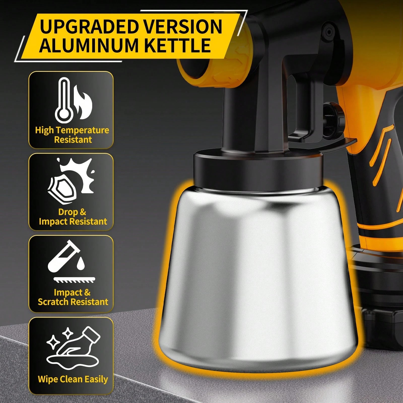 1000ML Cordless High Pressure Paint Sprayer For Home, 39000RPM High Speed Motor, Precise Flow Control Knob, 3 Spray Patterns For DIY Crafts Home Interior Exterior – Bright Yellow