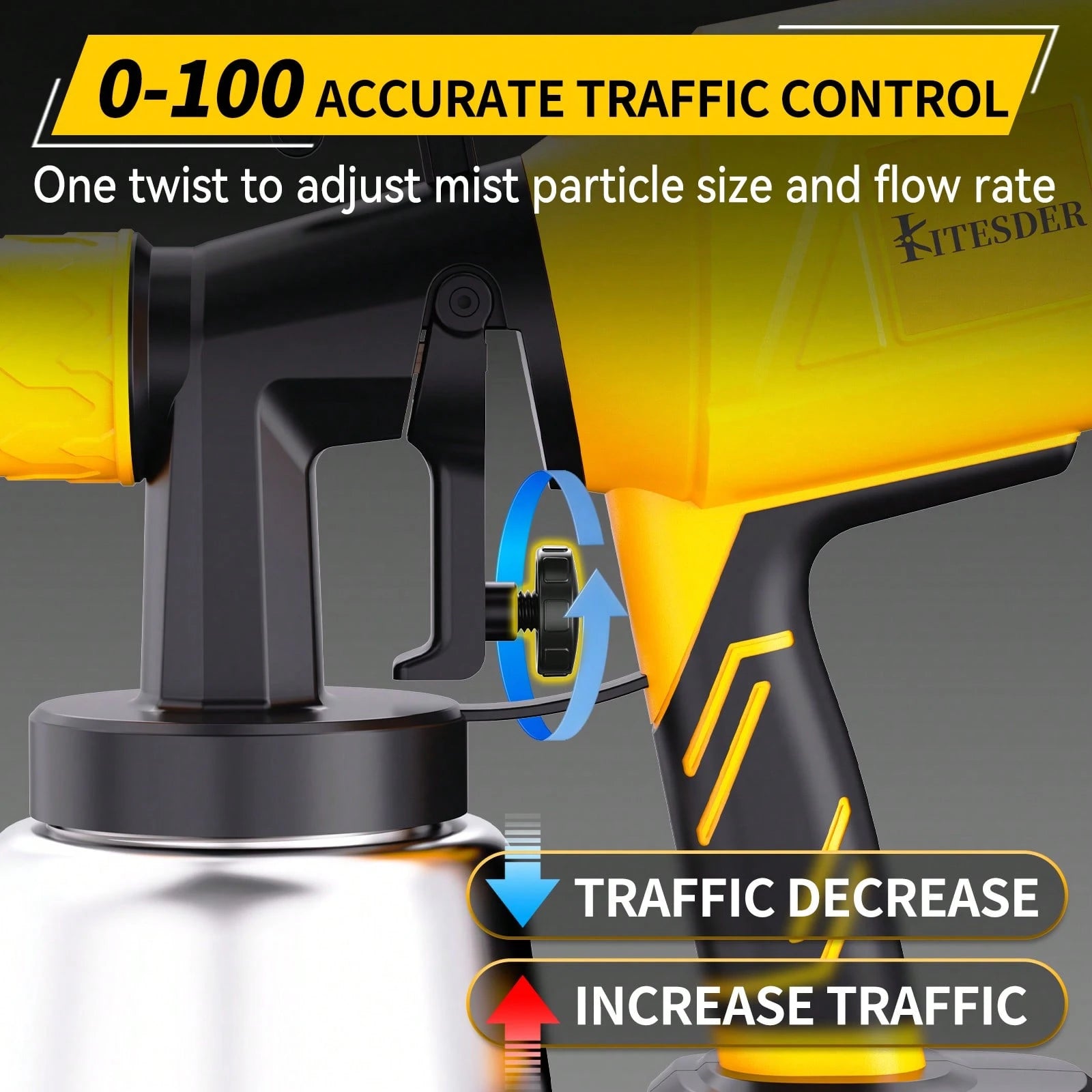1000ML Cordless High Pressure Paint Sprayer For Home, 39000RPM High Speed Motor, Precise Flow Control Knob, 3 Spray Patterns For DIY Crafts Home Interior Exterior – Bright Yellow
