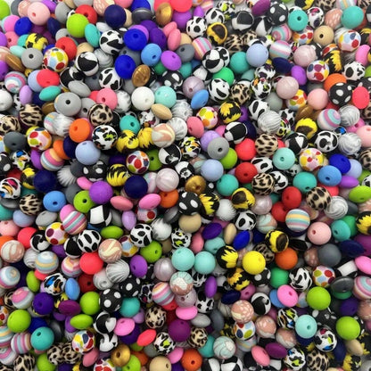 100pcs Vibrant Silicone Beads- Round, Printed, Abacus Beads, Mixed Colors- Ideal For DIY Bracelets, Jewelry, Phone Charms, Keychains, Crafts, Durable Silicone Beads