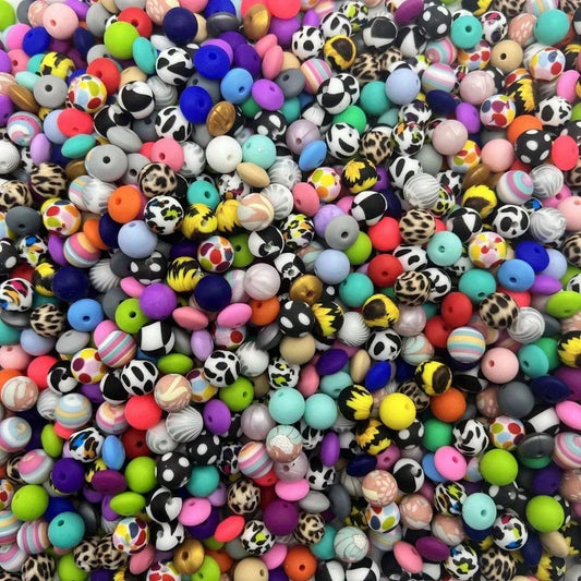100pcs Vibrant Silicone Beads- Round, Printed, Abacus Beads, Mixed Colors- Ideal For DIY Bracelets, Jewelry, Phone Charms, Keychains, Crafts, Durable Silicone Beads