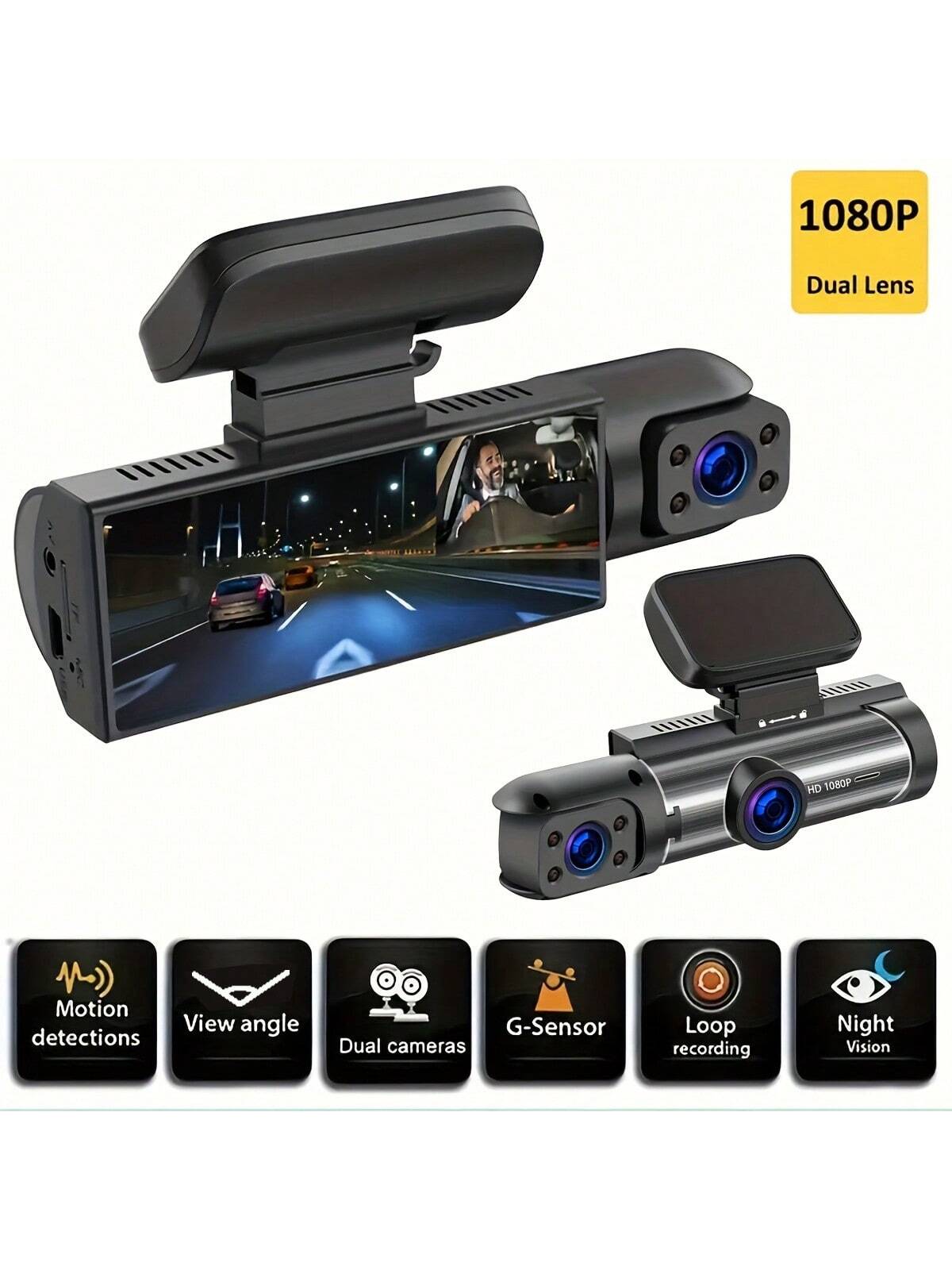 1080P dual camera,Dash Cam for cars,Front And Inside,car camera with IR Night Vision,Loop Recording,wide angle Car DVR Camera With 3.16 Inch IPS Screen,dual lens car Dashboard Video Cam,Free 32GB Memo