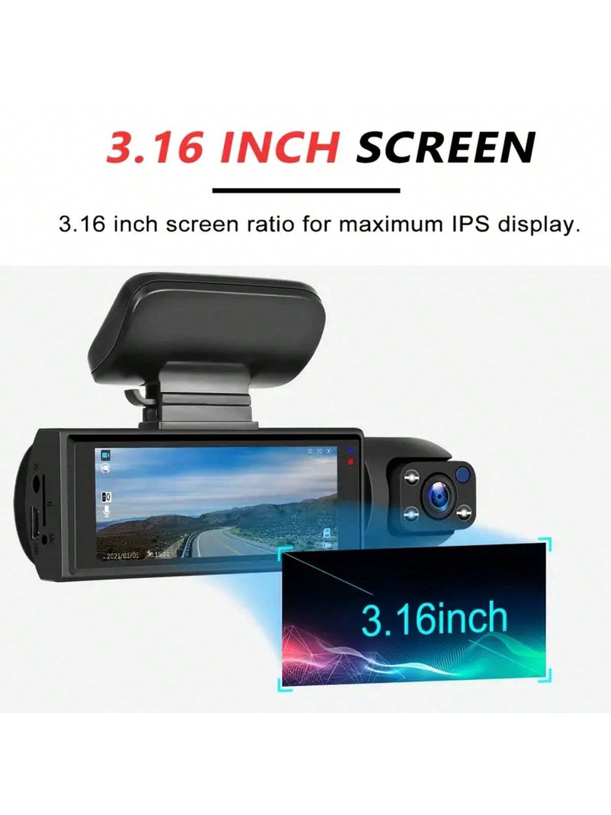 1080P dual camera,Dash Cam for cars,Front And Inside,car camera with IR Night Vision,Loop Recording,wide angle Car DVR Camera With 3.16 Inch IPS Screen,dual lens car Dashboard Video Cam,Free 32GB Memo