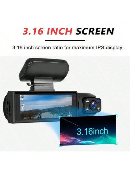 1080P dual camera,Dash Cam for cars,Front And Inside,car camera with IR Night Vision,Loop Recording,wide angle Car DVR Camera With 3.16 Inch IPS Screen,dual lens car Dashboard Video Cam,Free 32GB Memo