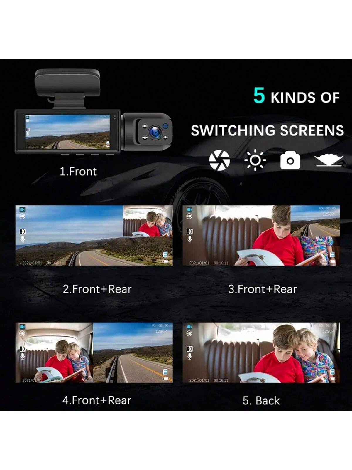 1080P dual camera,Dash Cam for cars,Front And Inside,car camera with IR Night Vision,Loop Recording,wide angle Car DVR Camera With 3.16 Inch IPS Screen,dual lens car Dashboard Video Cam,Free 32GB Memo