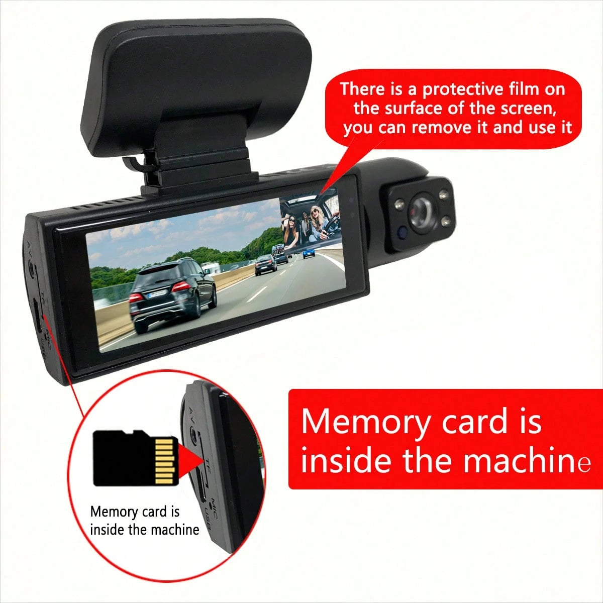 1080P dual camera,Dash Cam for cars,Front And Inside,car camera with IR Night Vision,Loop Recording,wide angle Car DVR Camera With 3.16 Inch IPS Screen,dual lens car Dashboard Video Cam,Free 32GB Memo